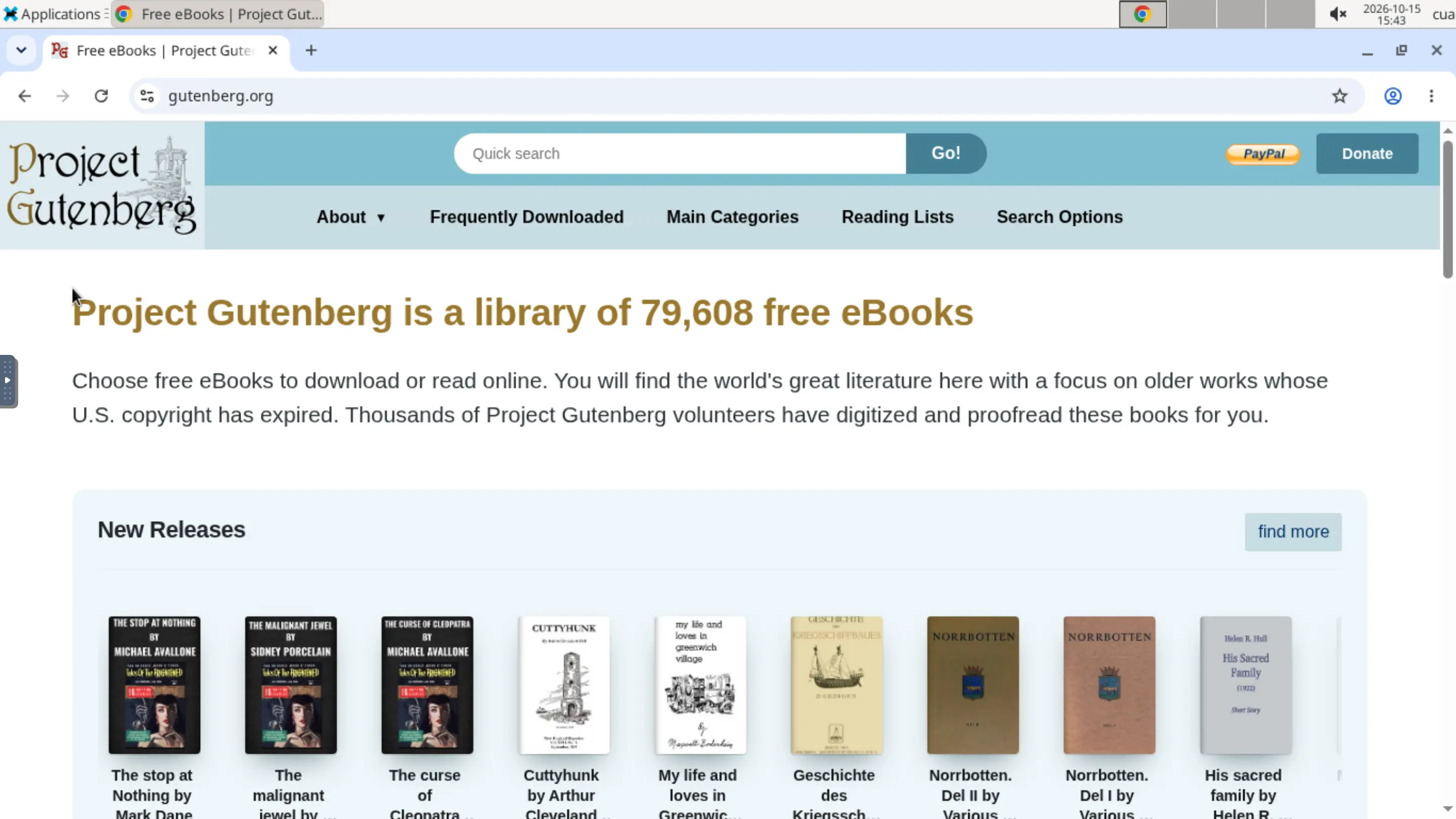 A live AgentPC lane in the viewer: the Project Gutenberg home page open in Chrome on the cloud desktop
